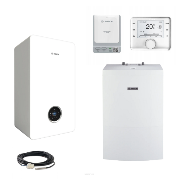 Pakiet Bosch GC5700iW 15P + płyta montażowa + zasobnik Stora WD120B + Czujnik c.w.u. + Regulator CW400 + Moduł internetowy K40RF